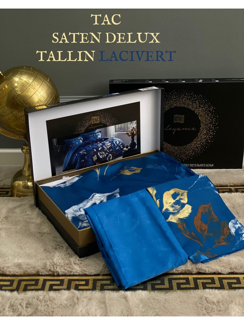 TAC Tallin lacivert DELUX SATIN / Постельное белье сатин делюкс евро 
